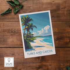 Turks and Caicos Poster featuring beautiful tropical beach scenery with palm trees.