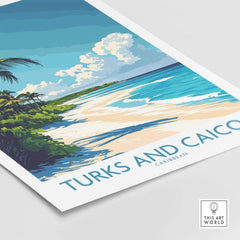 A vibrant Turks and Caicos Poster featuring tropical beach scenery and clear blue skies.