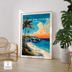 Turks and Caicos Print Caribbean showcasing vibrant colors and beautiful tropical landscape for home decor.