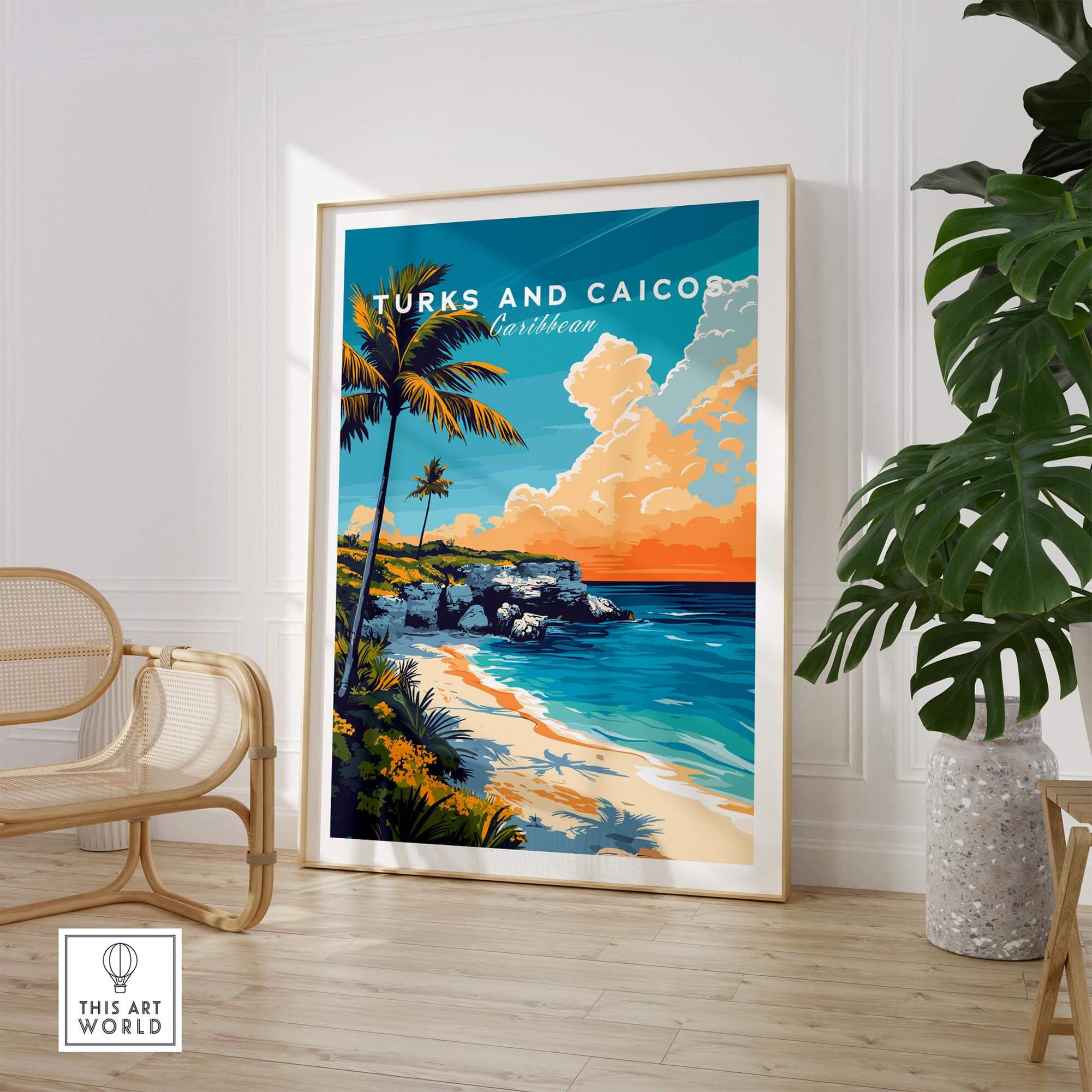 Turks and Caicos Print Caribbean showcasing vibrant colors and beautiful tropical landscape for home decor.