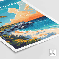 Turks and Caicos Print Caribbean showcasing vibrant landscapes and tropical beach scenery.