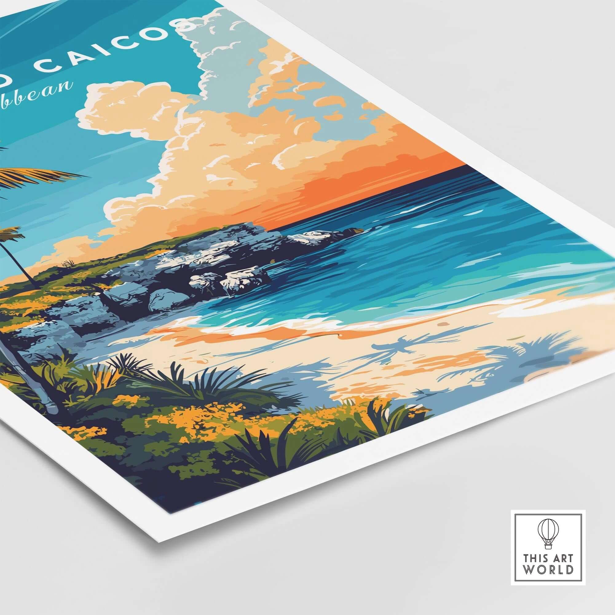 Turks and Caicos Print Caribbean showcasing vibrant landscapes and tropical beach scenery.