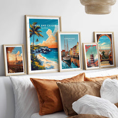 Framed Turks and Caicos Print Caribbean artwork displayed on a stylish wall for tropical home decor.
