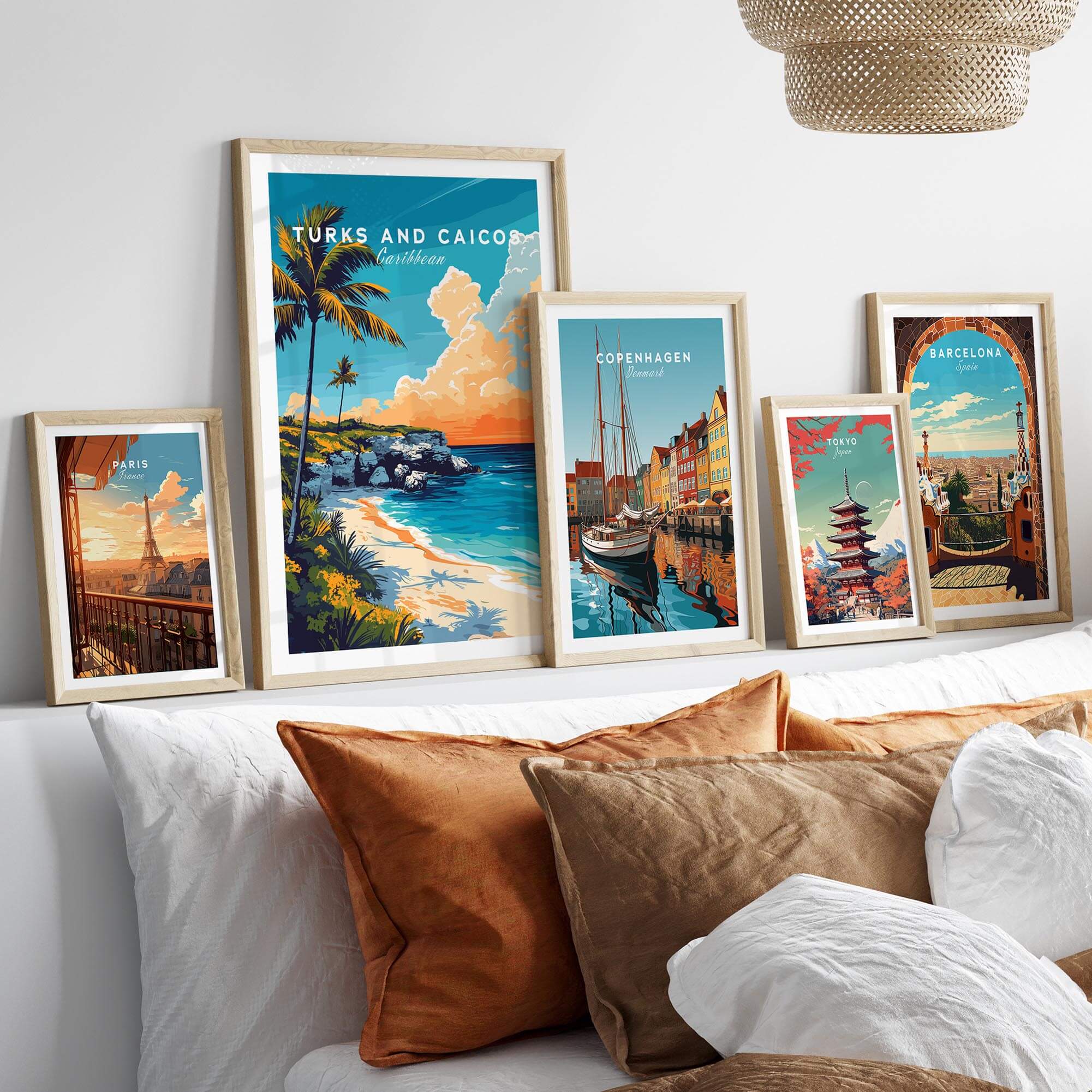 Framed Turks and Caicos Print Caribbean artwork displayed on a stylish wall for tropical home decor.