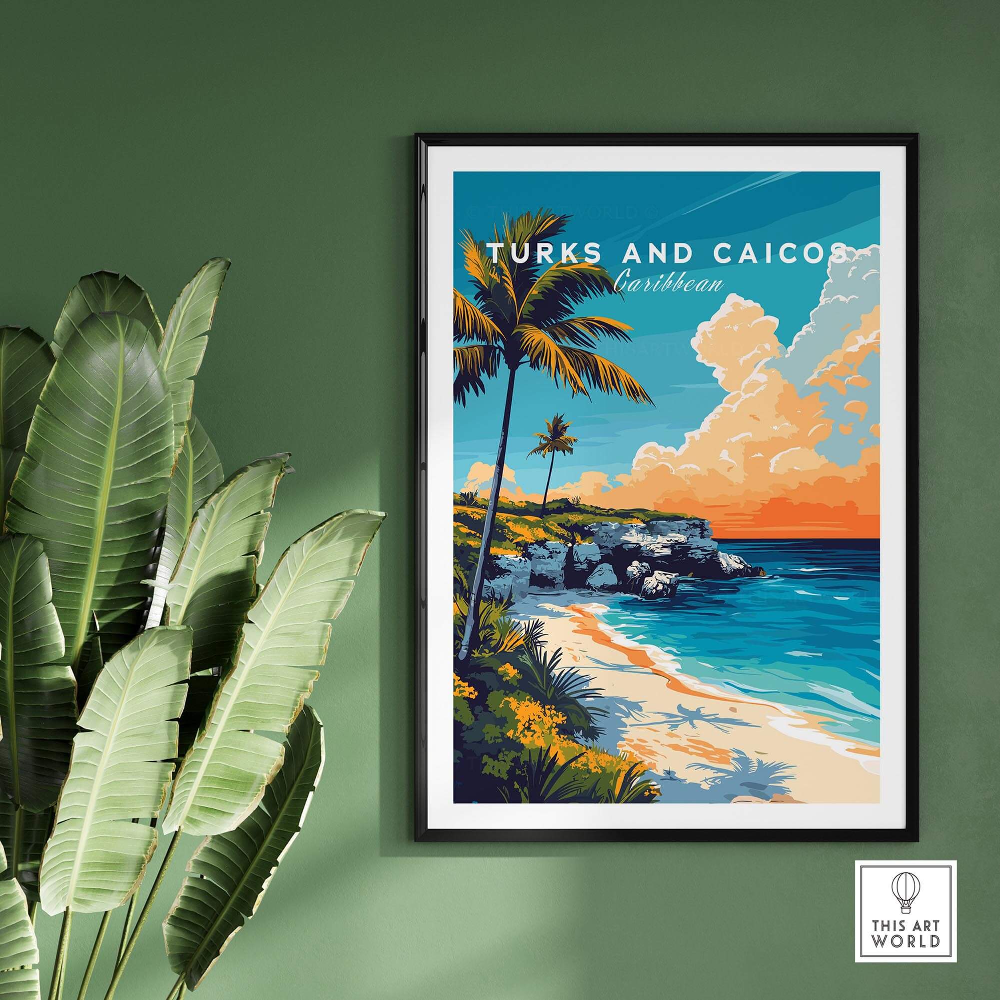 Turks and Caicos Print Caribbean showcasing vibrant landscapes, capturing tropical paradise vibes for home decor.