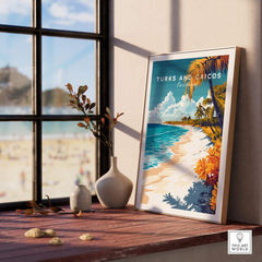 Turks and Caicos Wall Art featuring a vibrant beach scene, enhancing home decor with a Caribbean feel.