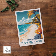 Turks and Caicos Wall Art Print showcasing a tropical beach scene with vibrant colors and serene ocean waves.
