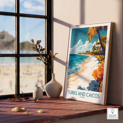Turks and Caicos Wall Art Print featuring Caribbean beach scene with vibrant colors and serene atmosphere.