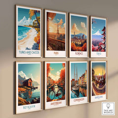 Turks and Caicos Wall Art Print featuring serene beach scenery among other city landscape posters.