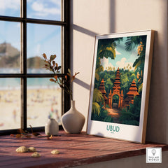 Ubud Bali Poster showcasing a serene temple surrounded by lush greenery, bringing a tropical vibe to any space.