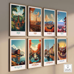 Ubud Bali Poster showcasing breathtaking landscapes alongside other city posters in vibrant colors.