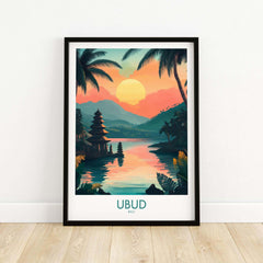Ubud Bali Travel Poster featuring stunning landscapes and vibrant colors of Bali's nature and culture.