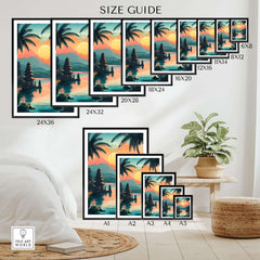 Ubud Bali Travel Print size guide showcasing various frame sizes for the travel print.