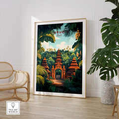 Ubud Bali Wall Art Print showcasing vibrant colors and intricate details in a tropical setting.