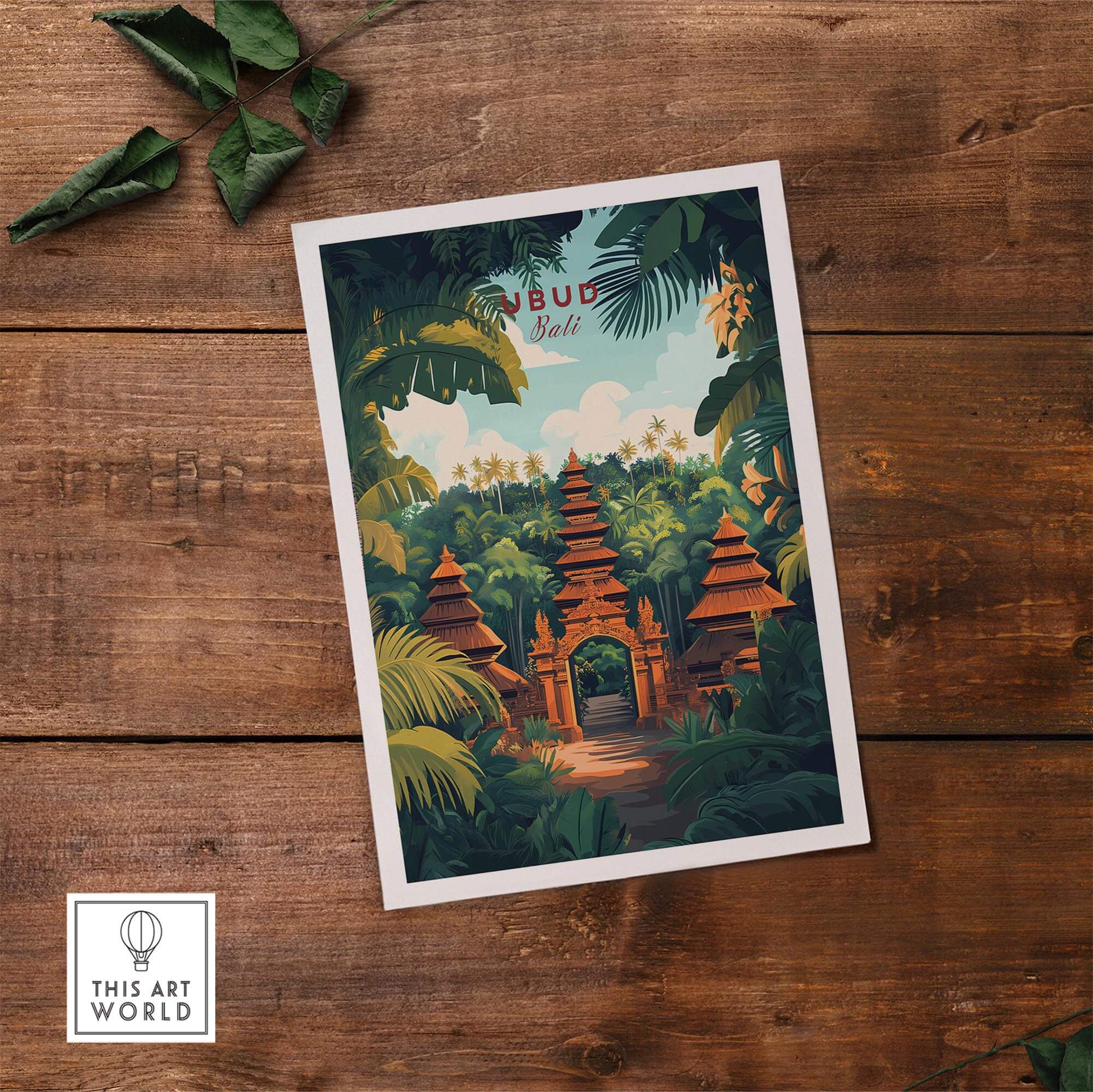 Ubud Bali Wall Art Print showcasing a vibrant scene of Bali's lush landscape and temple, perfect for home decor.