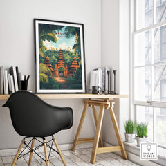 Ubud Bali Wall Art Print showcasing vibrant colors and intricate details in a stylish interior setting.