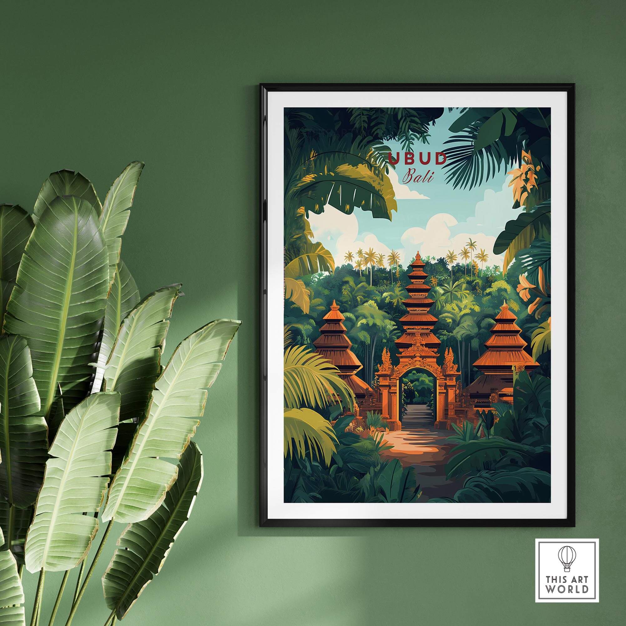 Ubud Bali Wall Art Print featuring vibrant colors and intricate details of Bali's beautiful landscape.