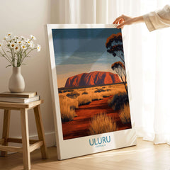 Uluru Australia Poster | Desert Sunset Canvas Print showcasing the iconic landscape with vibrant colors and natural beauty.