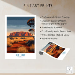 Uluru Australia Poster | Desert Sunset Canvas Print showcasing professional Giclée printing and sustainable material.