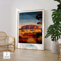 Uluru Australia Poster | Desert Sunset Canvas Print in a stylish interior setting with a framed artwork.