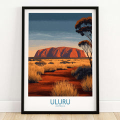 Uluru Australia Poster | Desert Sunset Canvas Print showcasing the iconic Uluru rock during sunset.
