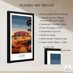 Uluru Australia Poster | Desert Sunset Canvas Print framed in a modern black frame, ready to hang, showcasing the beauty of Uluru.