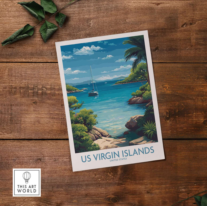 US Virgin Islands poster featuring a serene ocean scene, perfect for Caribbean travel lovers and coastal decor.