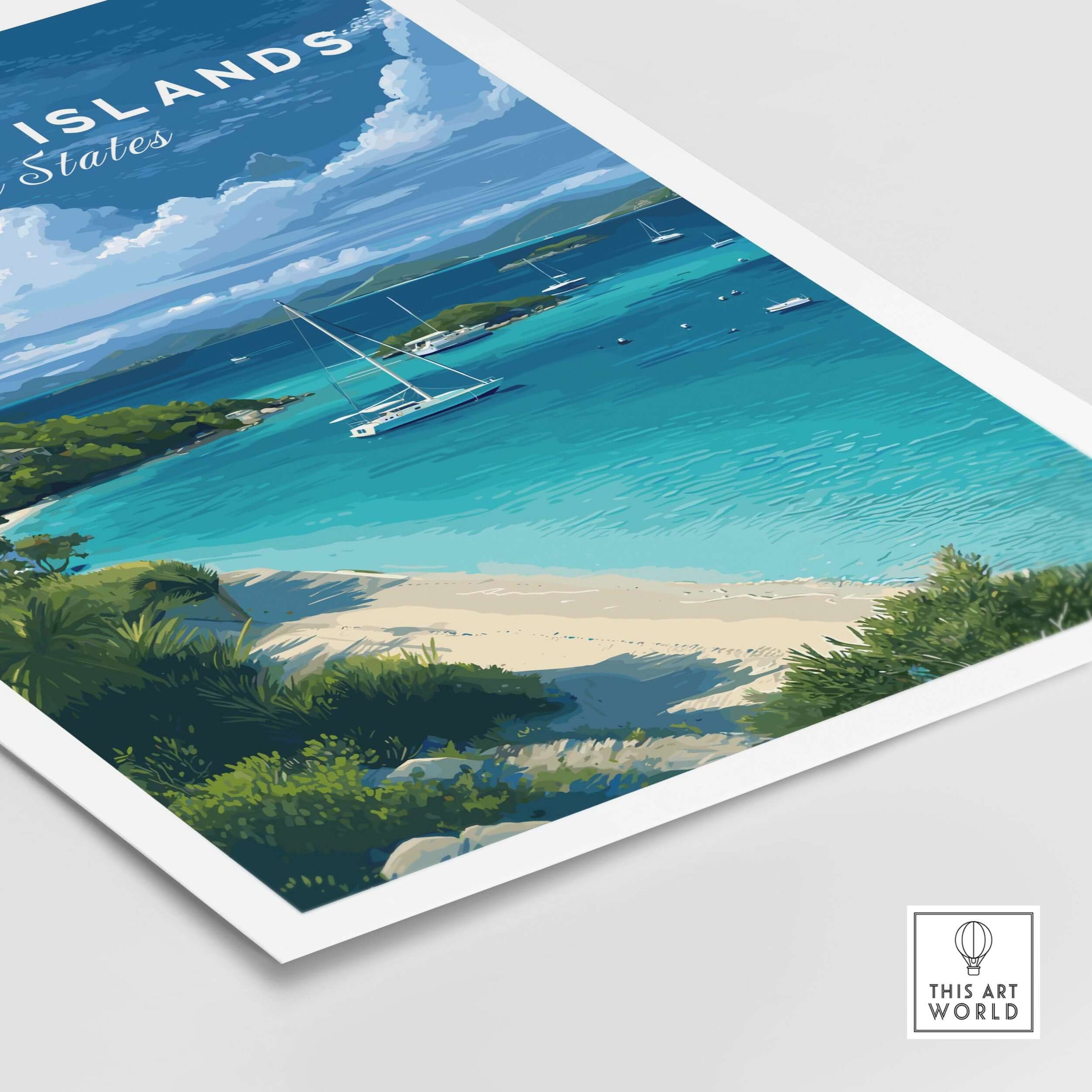 US Virgin Islands Print - St. John Beach Poster - Caribbean Home Decor showcasing tropical scenery and clear waters.