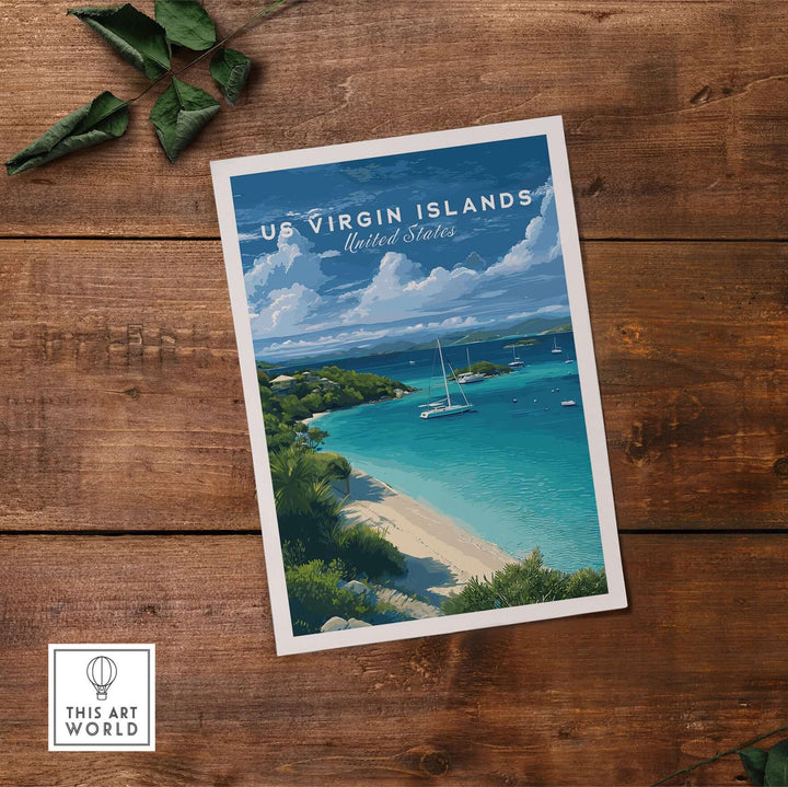 US Virgin Islands print featuring St. John Beach, vibrant Caribbean decor for home, showcasing tropical scenery.