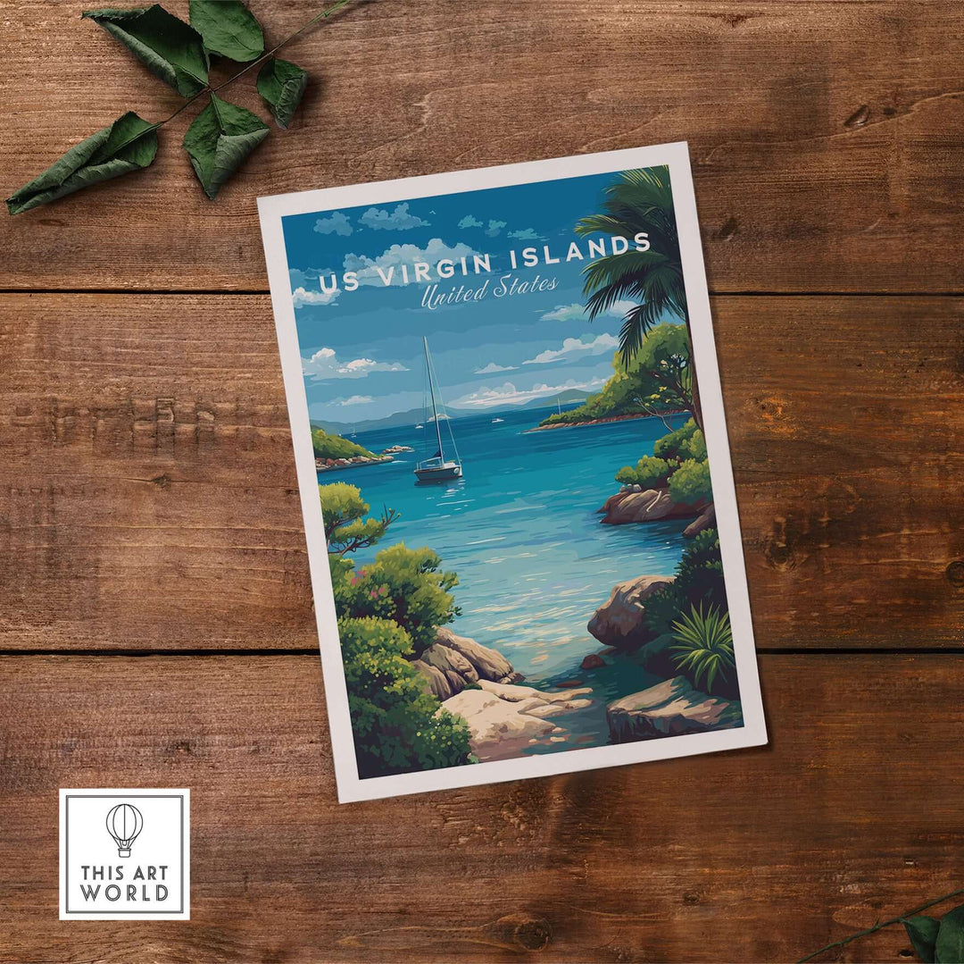 US Virgin Islands coastal poster featuring St. Thomas Marina with tropical scenery and vibrant colors.
