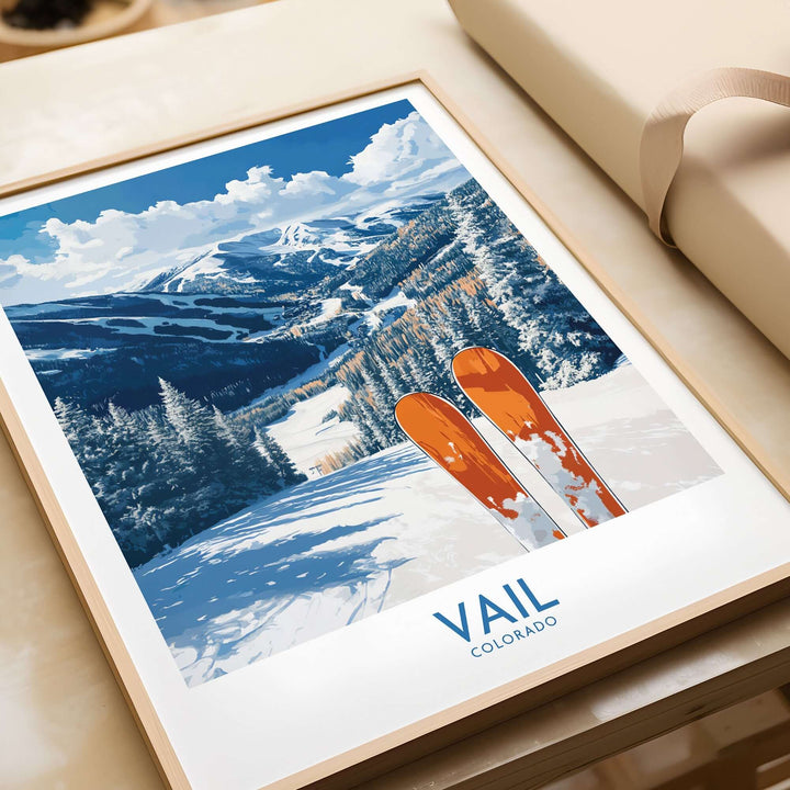 Vail Ski Print showcasing vibrant colors and scenic mountain view, perfect for adding adventure to your home decor.