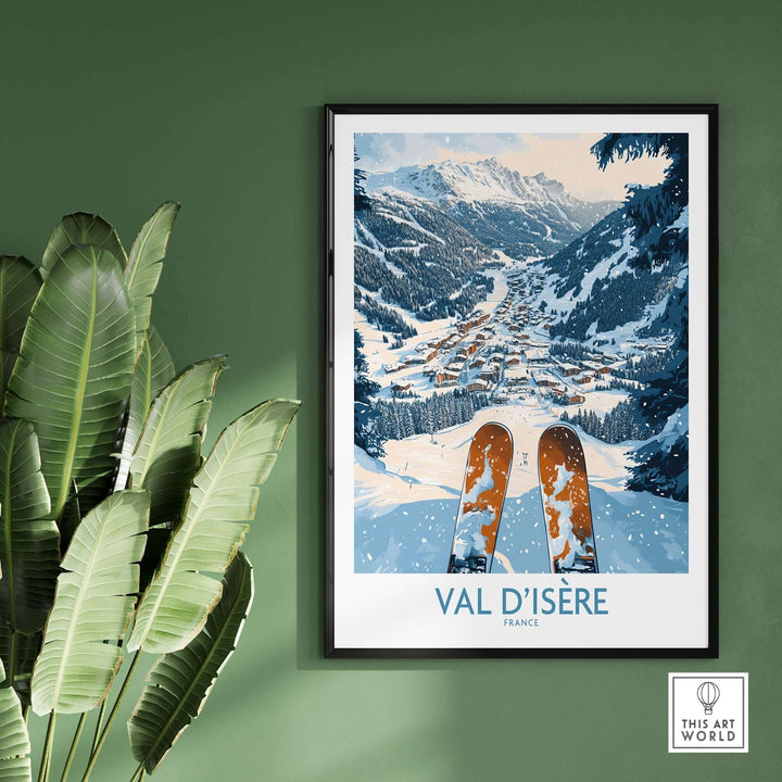 Val d'Isère poster featuring scenic ski slopes and mountains, perfect for ski enthusiasts and home decor.