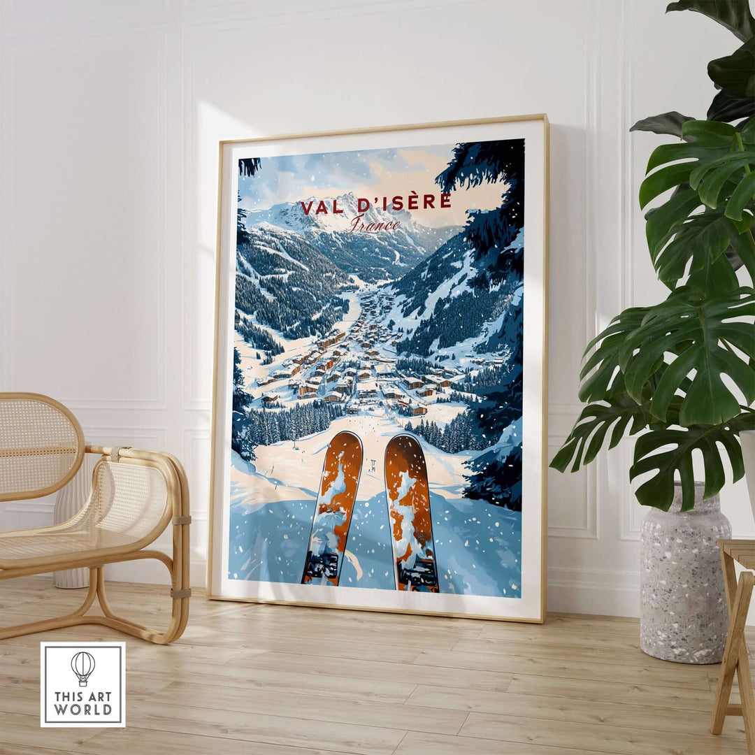 Val d'Isère print showcasing stunning ski resort scenery, perfect for home decor and ski enthusiasts.