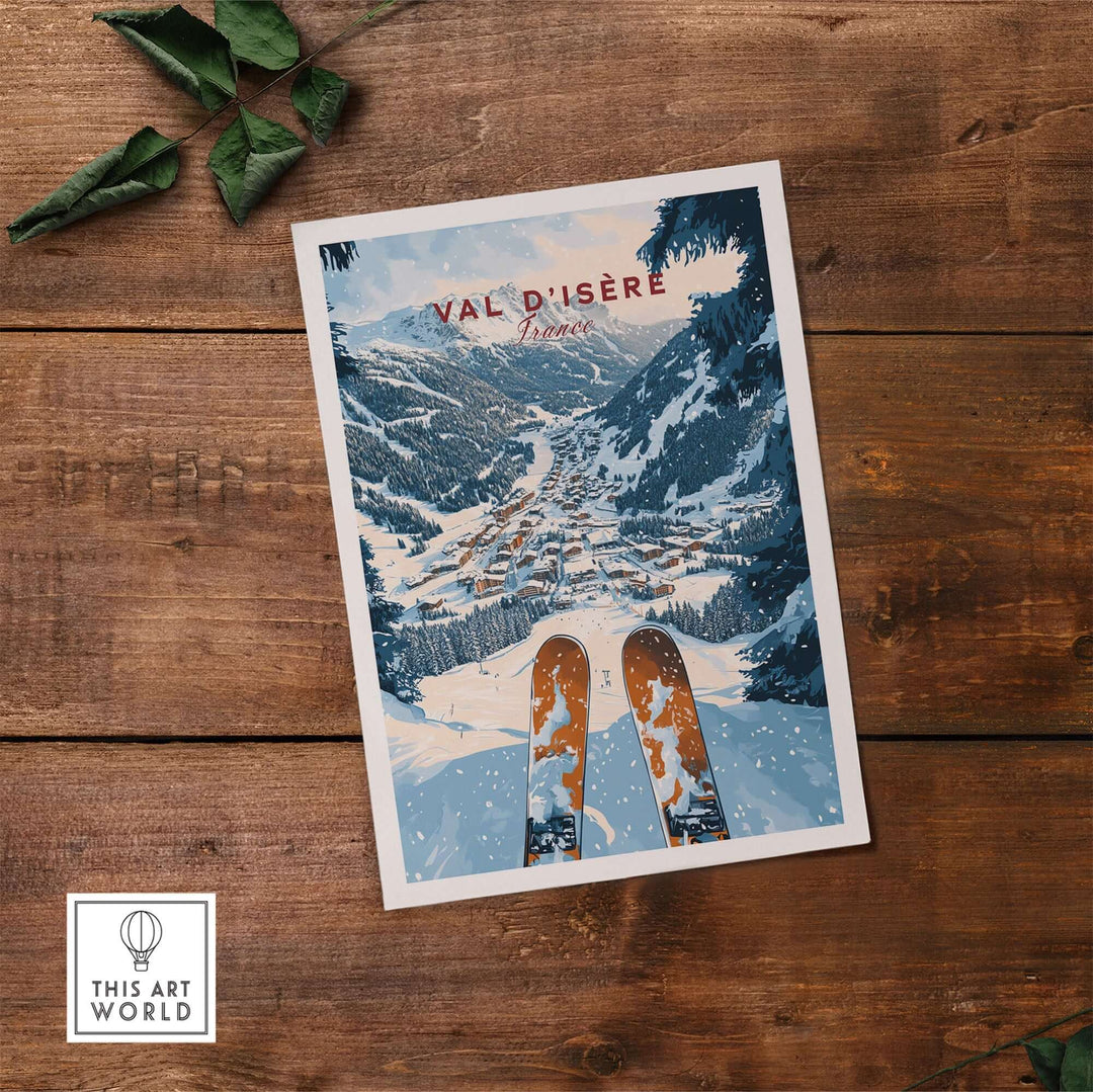 Val d'isere print showcasing a stunning ski resort view, perfect for home decor and ski enthusiasts.