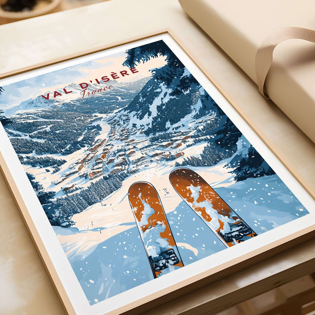 Val d'Isère print showcasing stunning ski resort view, perfect for home decor and ski enthusiasts.