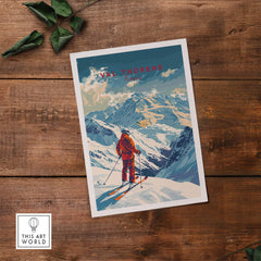 Val Thorens ski print poster showcasing snowy peaks and slopes, perfect for outdoor and ski enthusiasts.