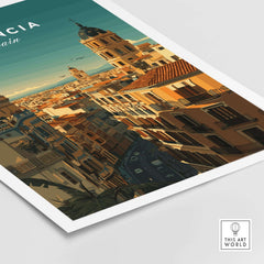 Valencia Old Quarter Wall Art Print - Spanish Urban Travel Decor featuring vibrant cityscape and architectural details.