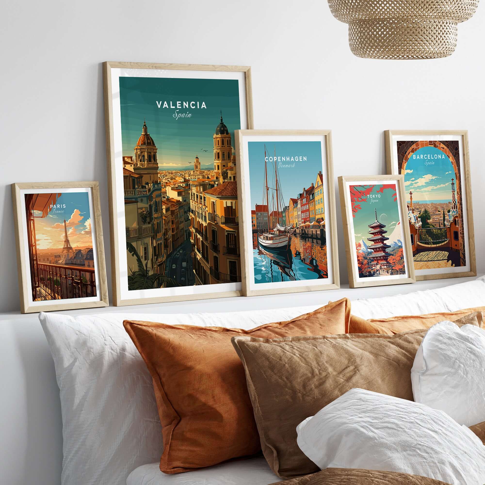 Valencia Old Quarter Wall Art Print - Spanish Urban Travel Decor displayed among other travel art prints.