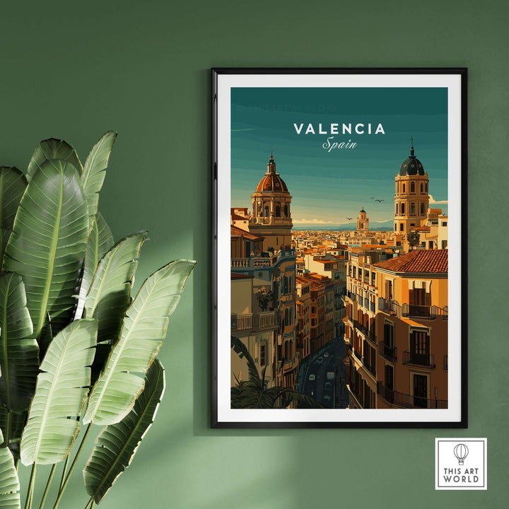 Valencia Old Quarter wall art print featuring Spanish architecture, vibrant colors, and urban travel decor.