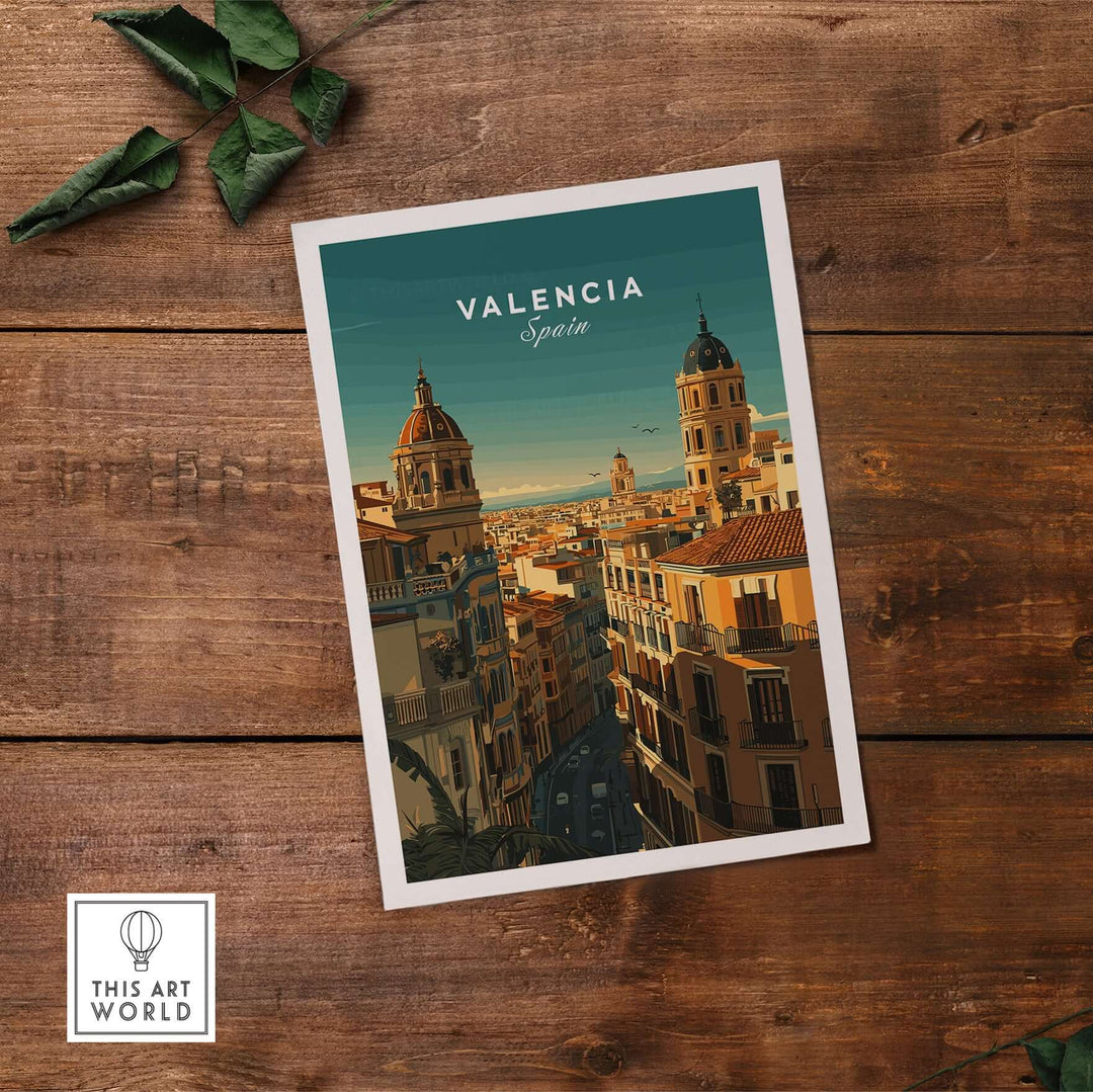 Valencia Old Quarter wall art print showcasing Spanish urban travel decor with vibrant cityscape.