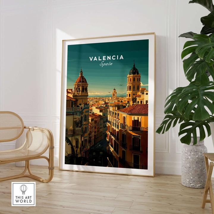 Valencia Old Quarter wall art print showcasing Spanish urban travel decor in a stylish interior setting.