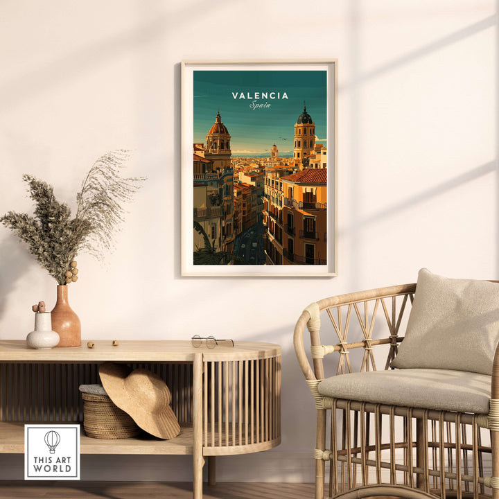 Valencia Old Quarter wall art print showcasing vibrant city architecture, perfect for Spanish urban travel decor.