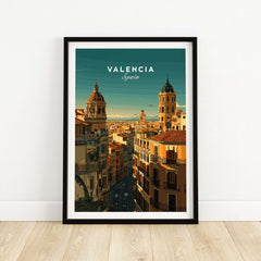 Valencia Old Quarter Wall Art Print - Spanish Urban Travel Decor featuring a vibrant street view of Valencia, Spain.