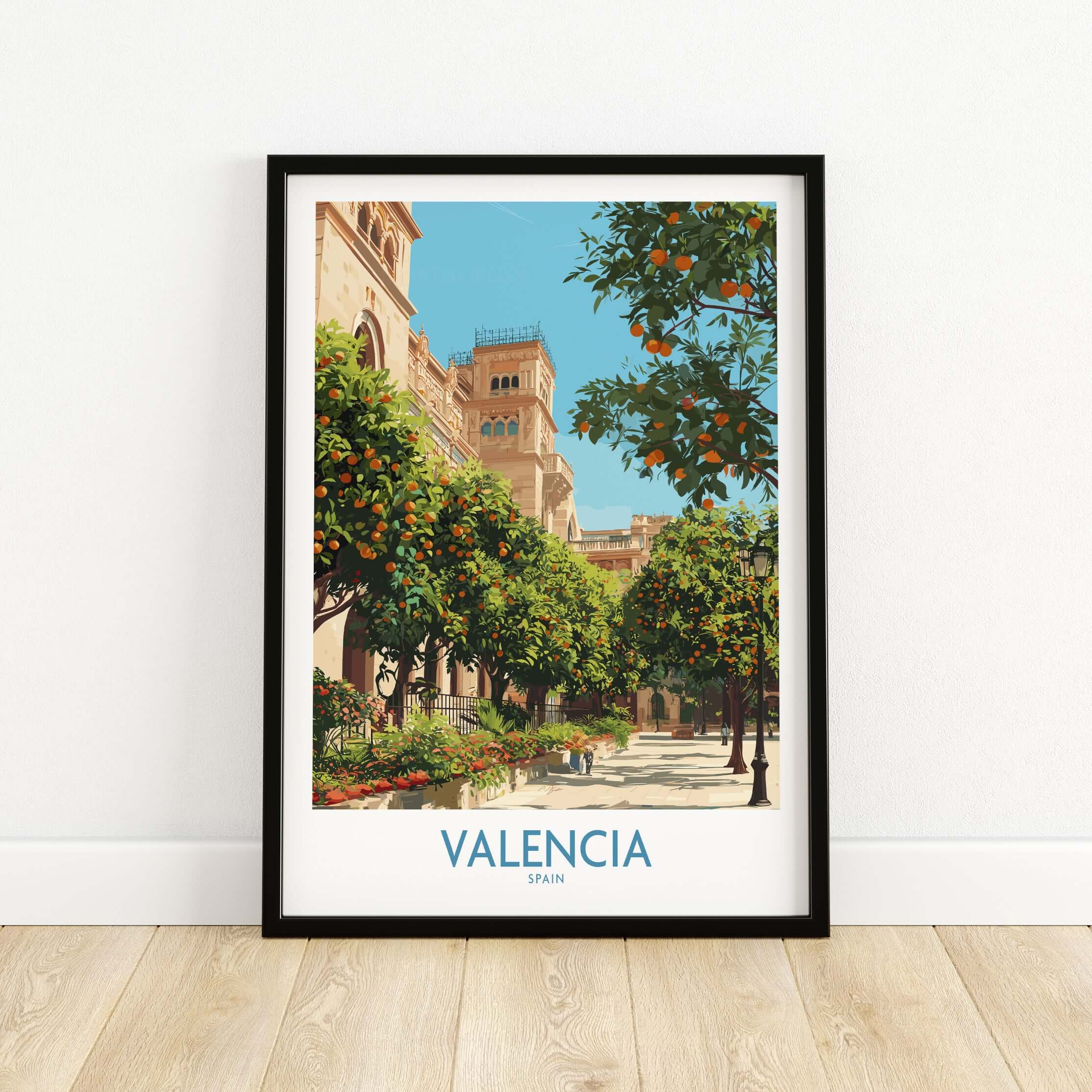 Valencia Old Town Wall Art - Spanish Urban Travel Decor showcasing vibrant streets and architecture.