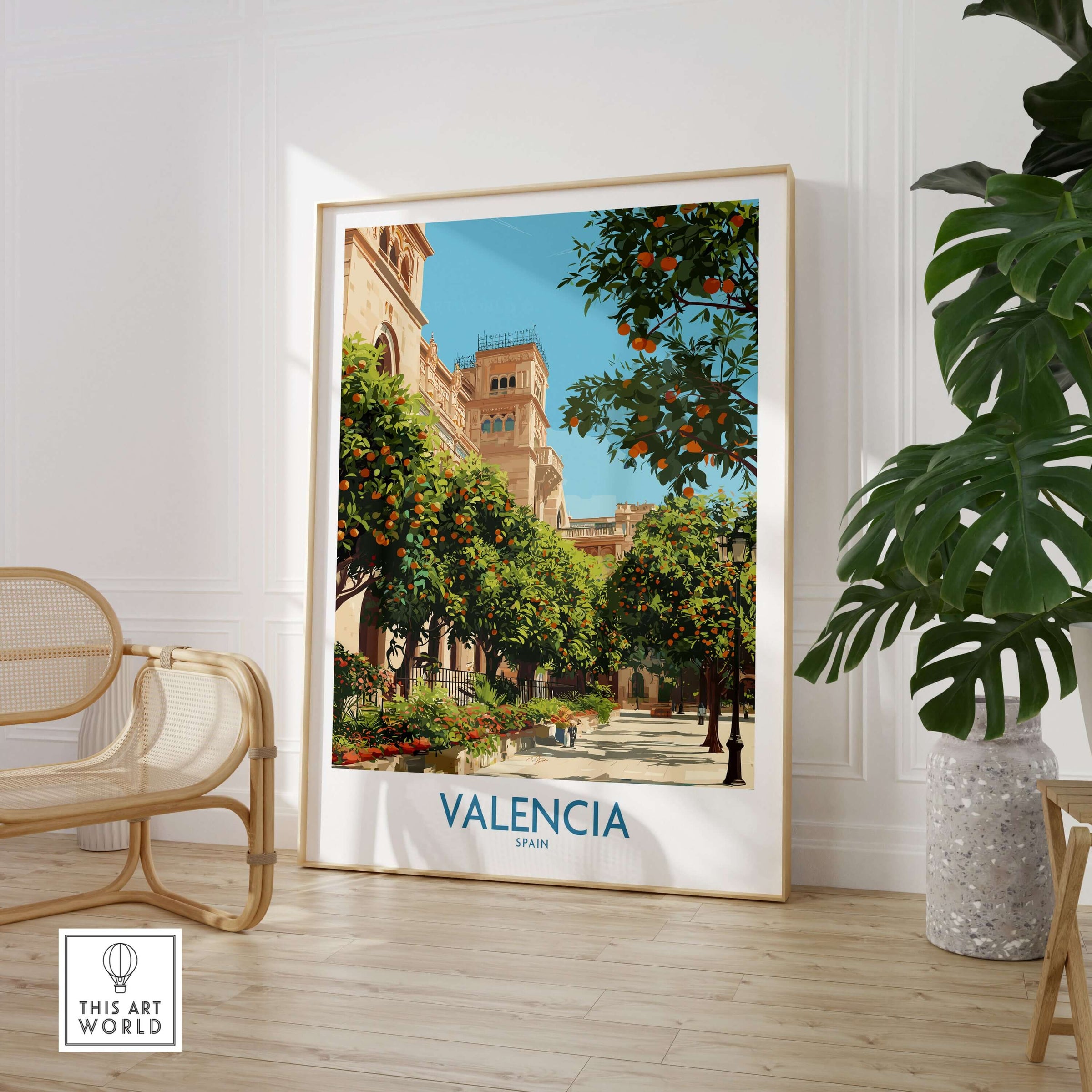 Valencia Old Town Wall Art - Spanish Urban Travel Decor showcasing vibrant streets and architecture.