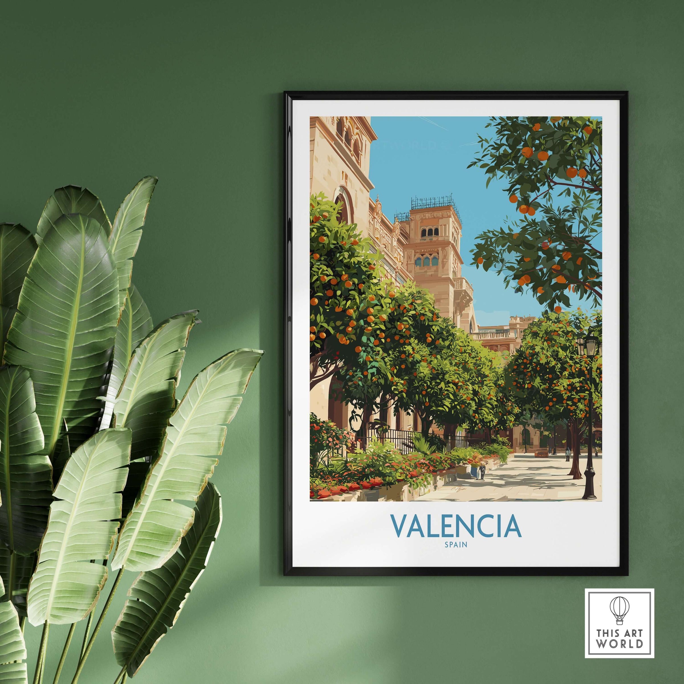 Valencia Old Town Wall Art - Spanish Urban Travel Decor showcasing vibrant Valencia streets and architecture.