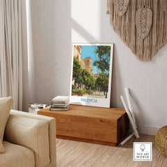 Valencia Old Town Wall Art - Spanish Urban Travel Decor displayed in a stylish interior setting.