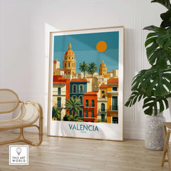 Valencia Spain City Skyline Wall Art Print - Spanish Travel Destination Decor showcased in a stylish home setting.