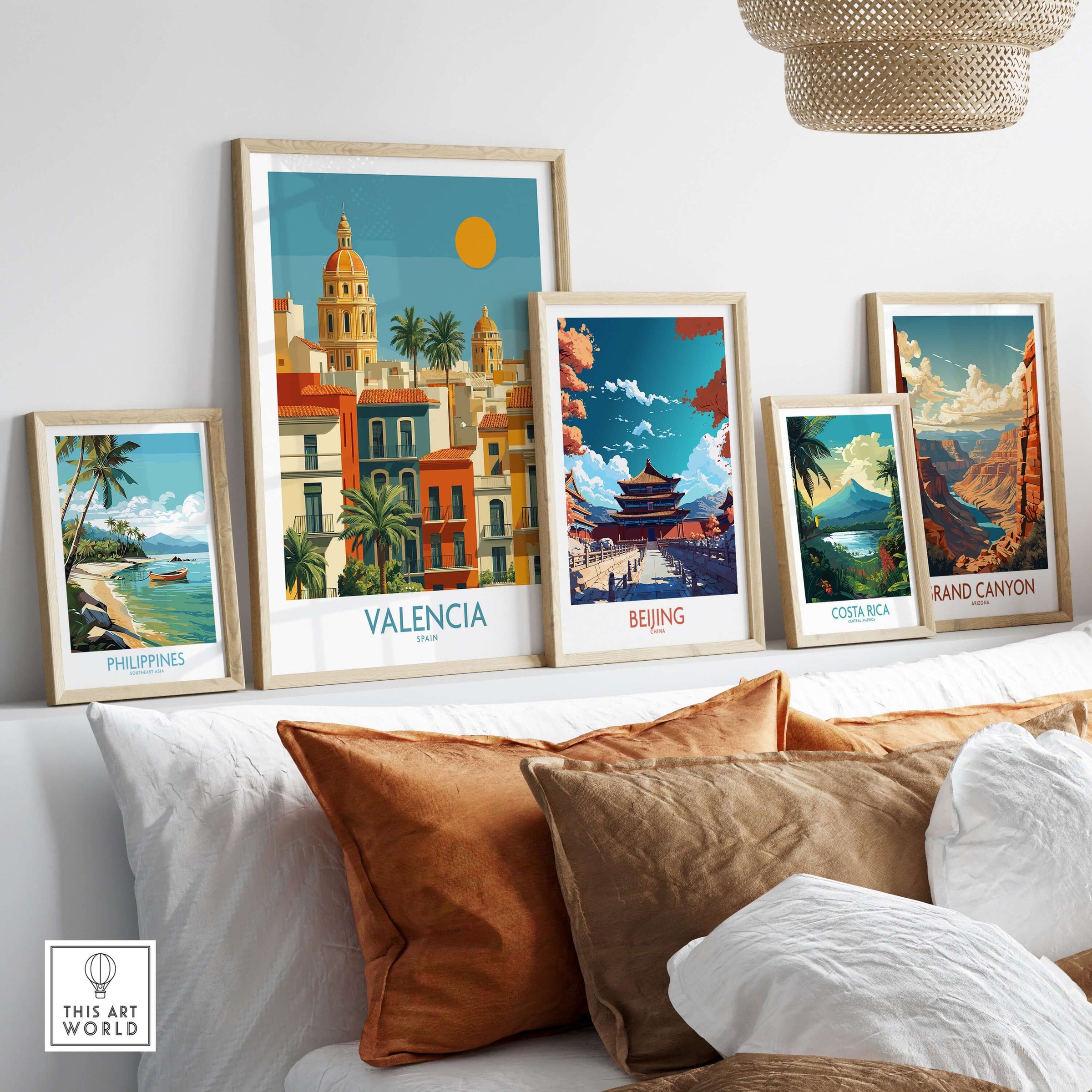Valencia Spain City Skyline Wall Art Print - Spanish Travel Destination Decor displayed among other travel art prints.