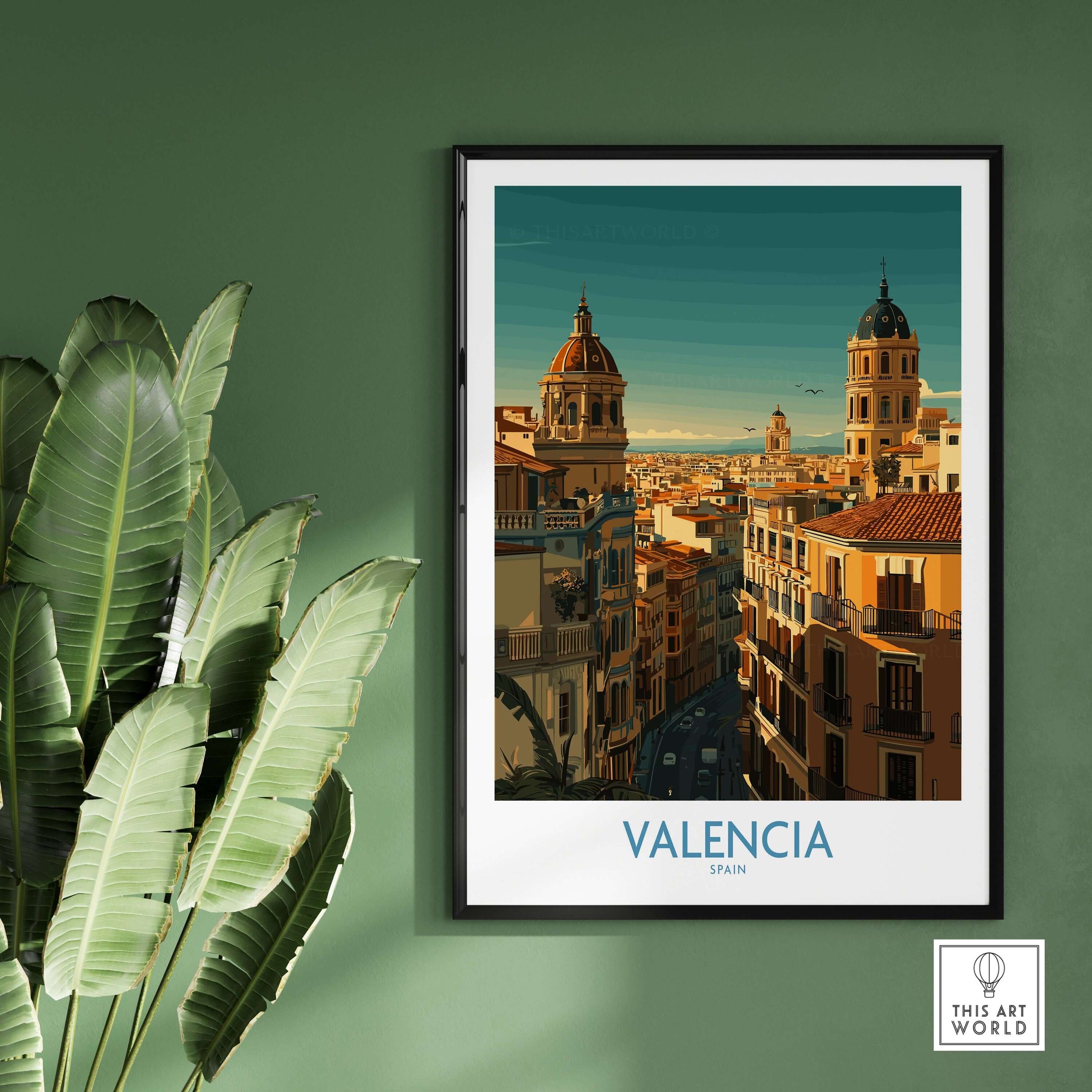 Valencia Spain Old Town Travel Poster Wall Art showcasing beautiful architecture and skyline.